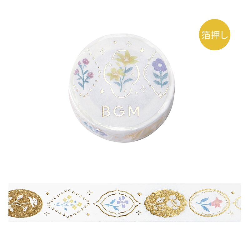 BGM Foil Stamping Masking Tape: Kusabana Techo - Flower Brooch — roll front