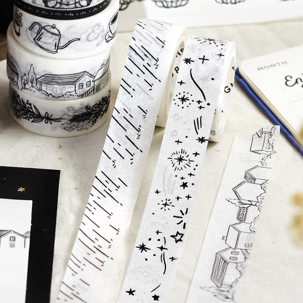 BGM Foil Stamping Masking Tape: Monotone - Rain — roll side