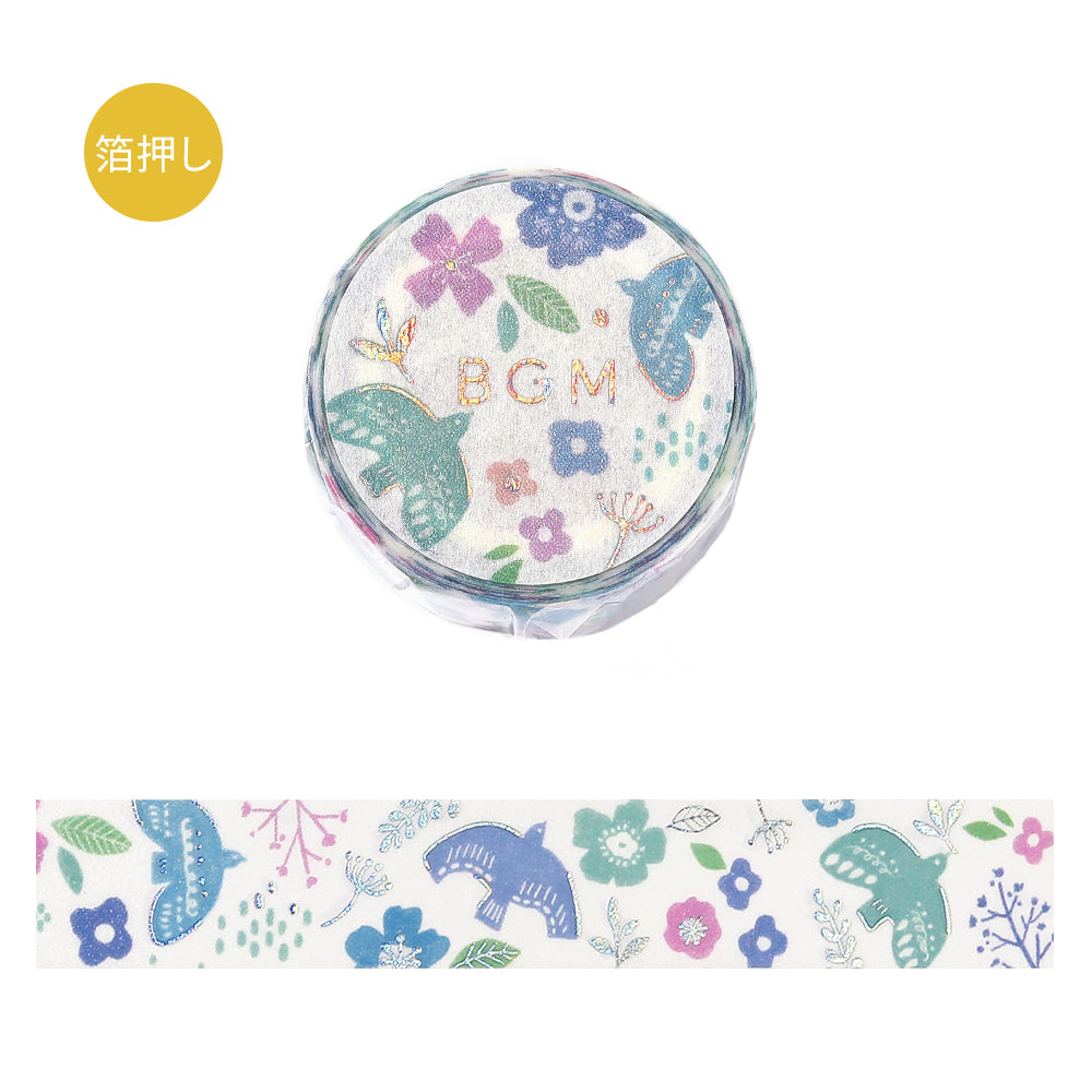 BGM Foil Stamping Masking Tape: Nordic Forest - Birdsong — roll front