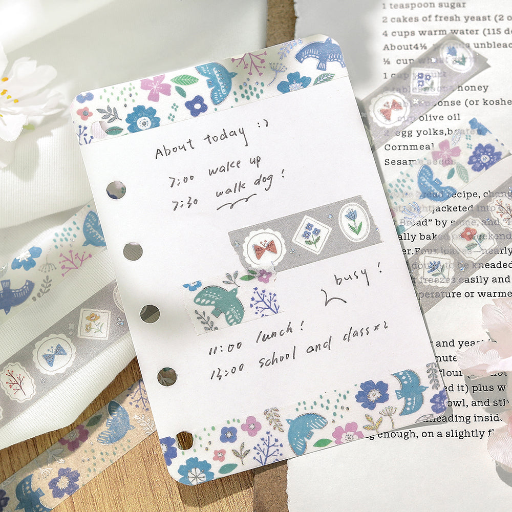 BGM Foil Stamping Masking Tape: Nordic Forest - Birdsong — with packaging