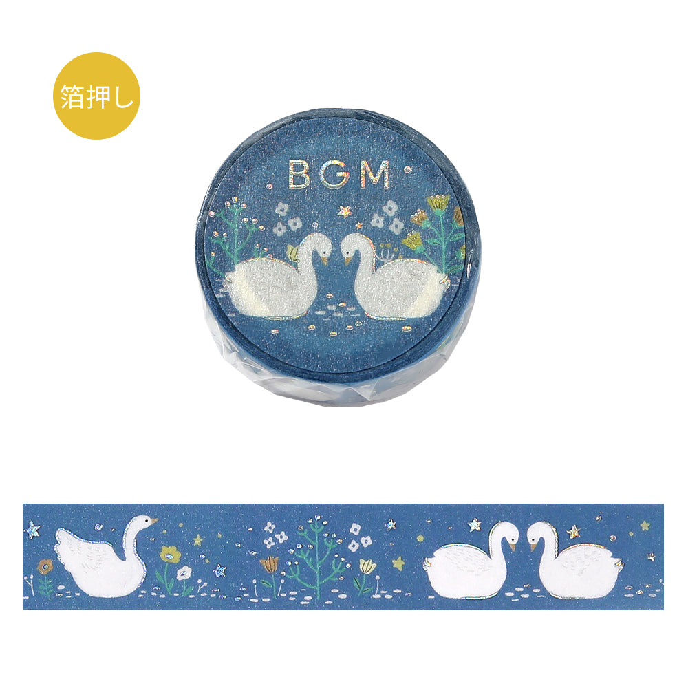 BGM Foil Stamping Masking Tape: Nordic Forest - Swan Lake — roll front