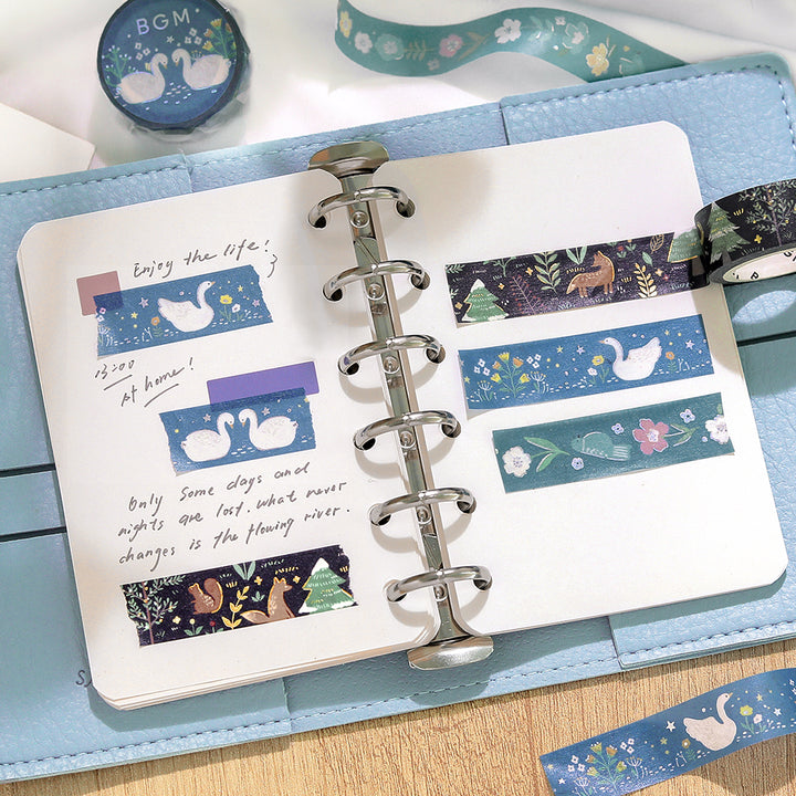 BGM Foil Stamping Masking Tape: Nordic Forest - Swan Lake — with packaging