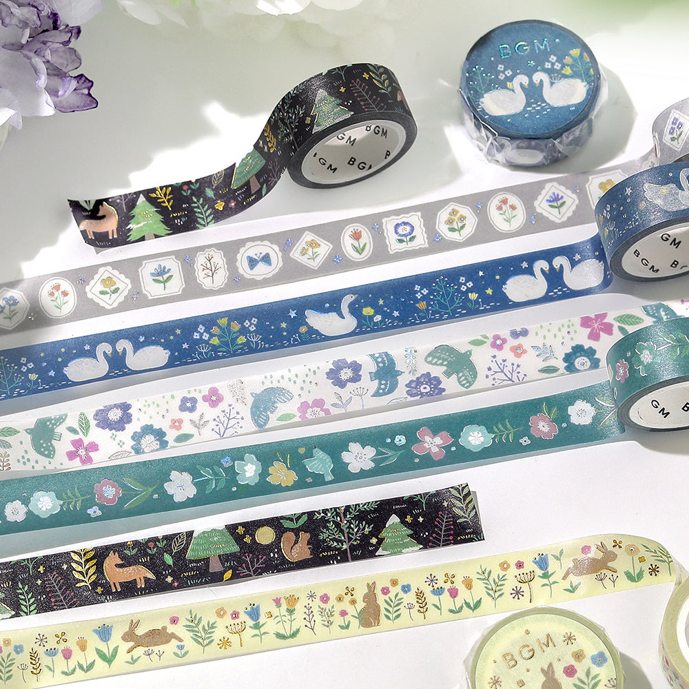 BGM Foil Stamping Masking Tape: Nordic Forest - Swan Lake — applied on surface