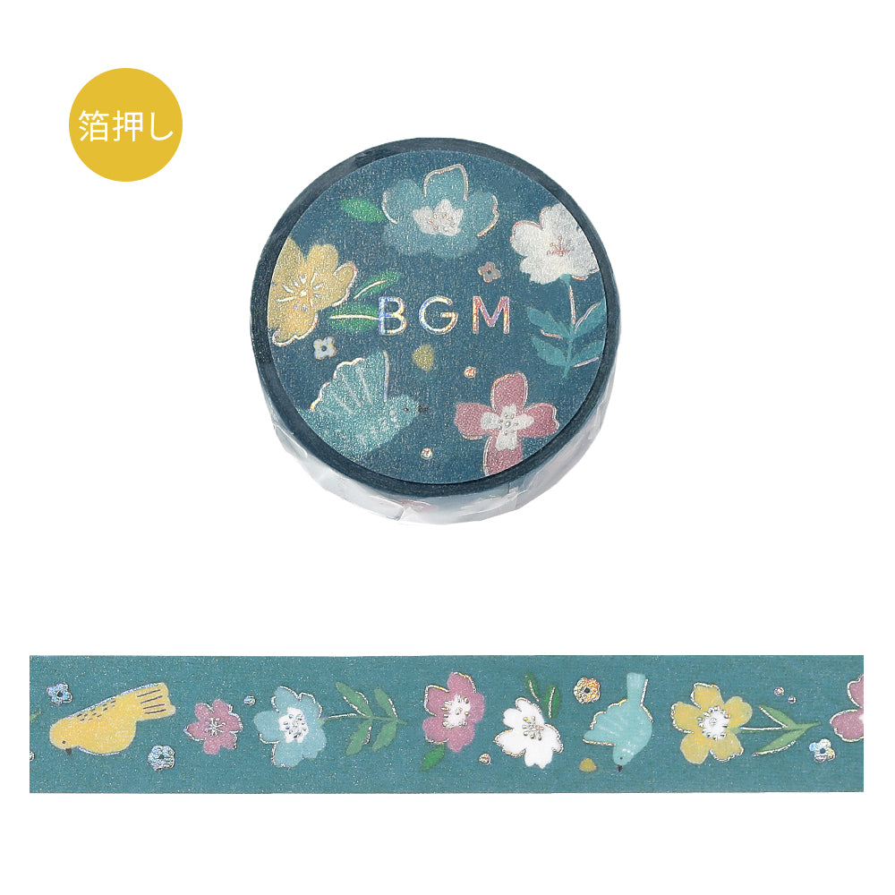 BGM Foil Stamping Masking Tape: Nordic Forest - Melody of Flowers — roll front
