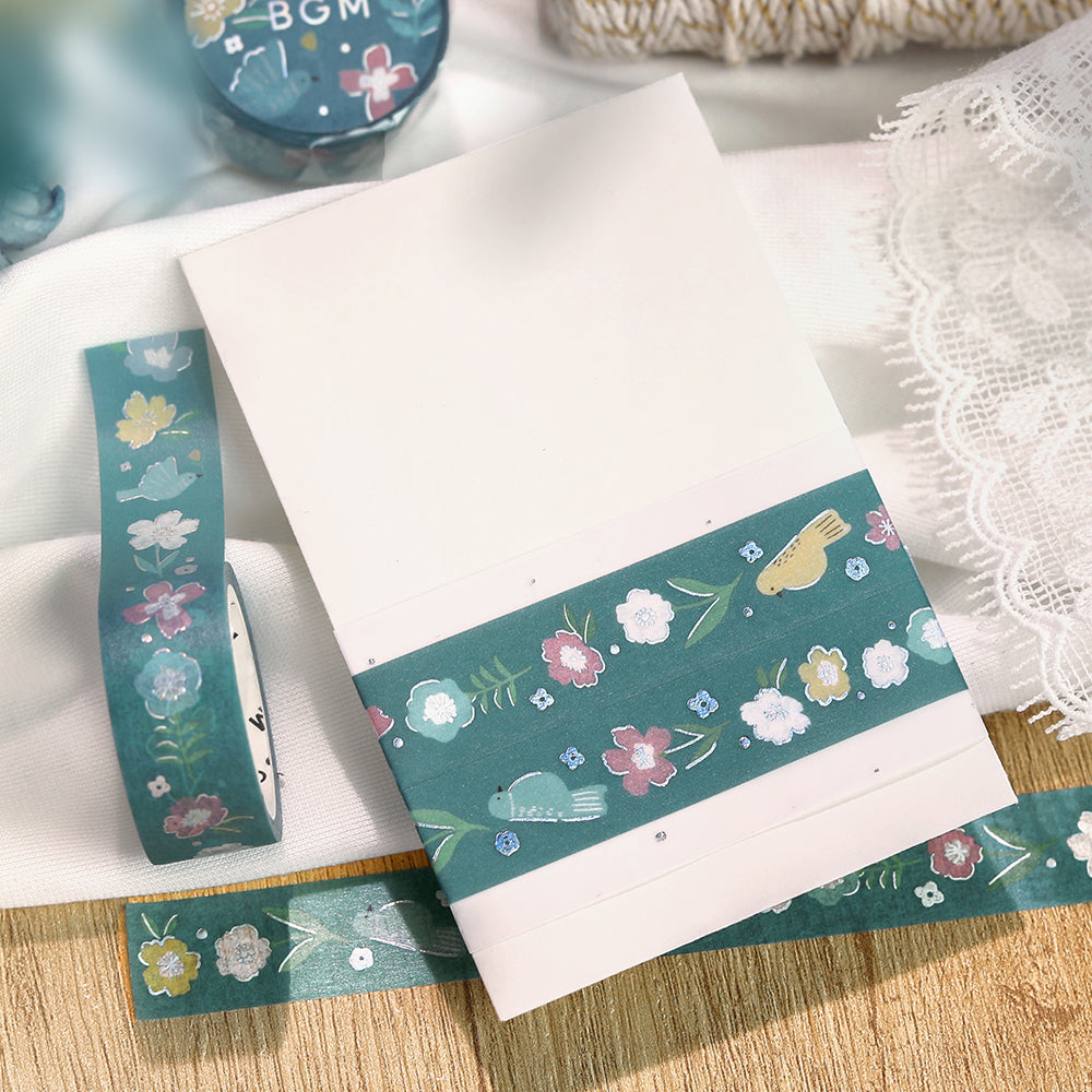 BGM Foil Stamping Masking Tape: Nordic Forest - Melody of Flowers — applied on surface