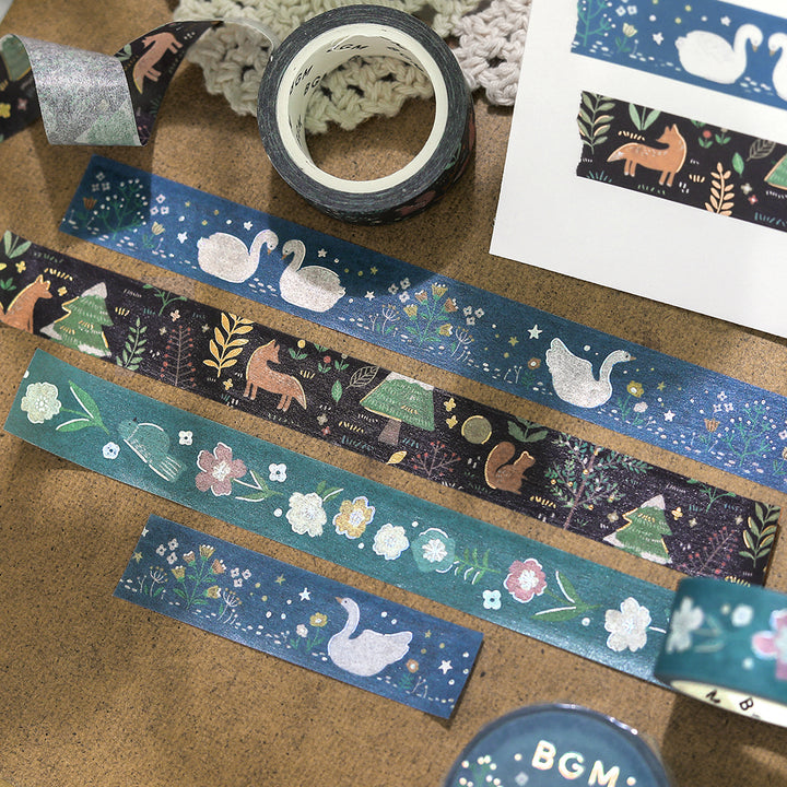 BGM Foil Stamping Masking Tape: Nordic Forest - Moonlit Forest — applied on surface
