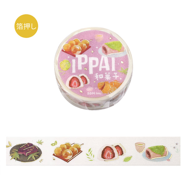 BGM Foil Stamping Masking Tape: IPPAI・Japanese Sweets Galore — roll front
