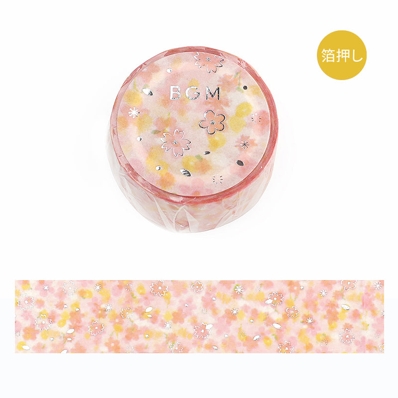 (DC) BGM Foil Stamping Masking Tape: Dreamy Scenery - Cherry Blossoms — roll front