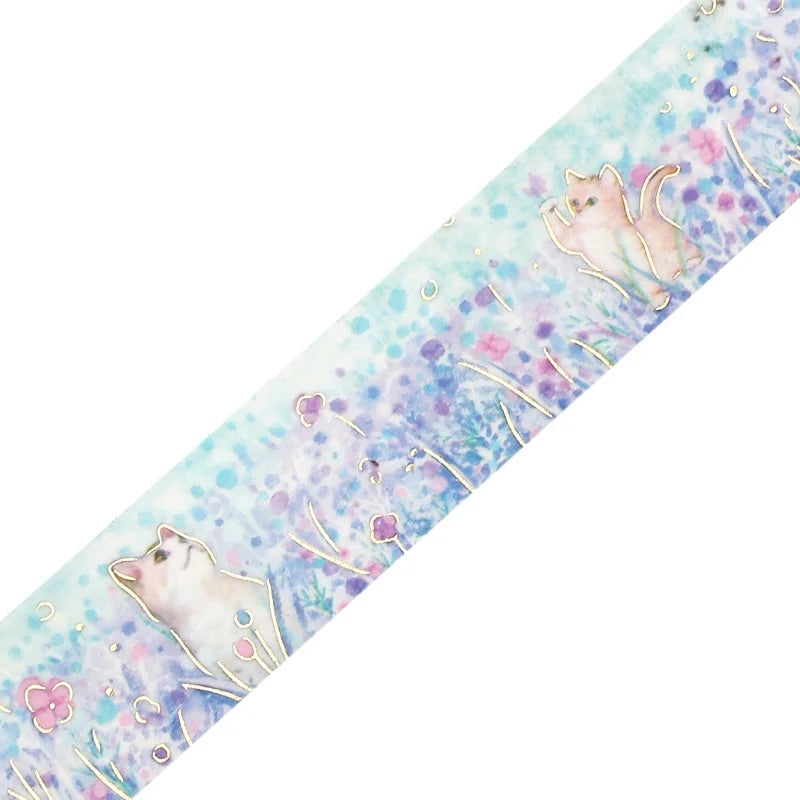 BGM Foil Stamping Masking Tape: Flowers and Cats - Little Friends — pattern detail