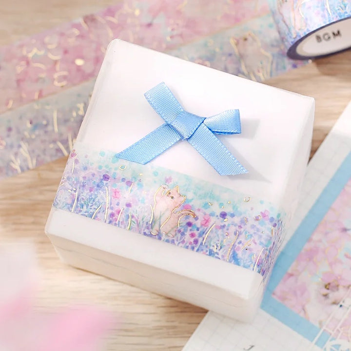 BGM Foil Stamping Masking Tape: Flowers and Cats - Little Friends — with packaging