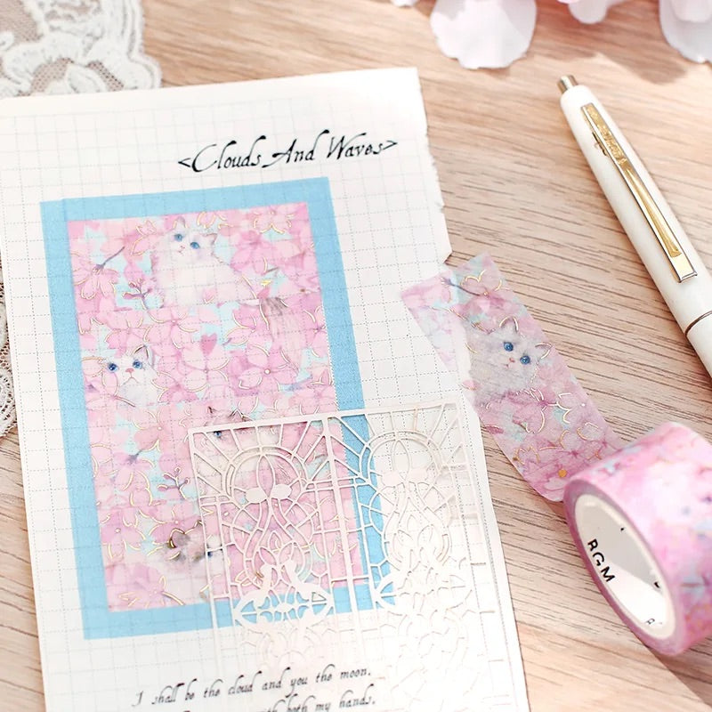 BGM Foil Stamping Masking Tape: Flowers and Cats - Blossom — with packaging