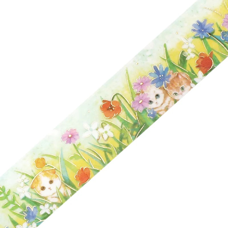 BGM Foil Stamping Masking Tape: Flowers and Cats - Afternoon Kitty — pattern detail