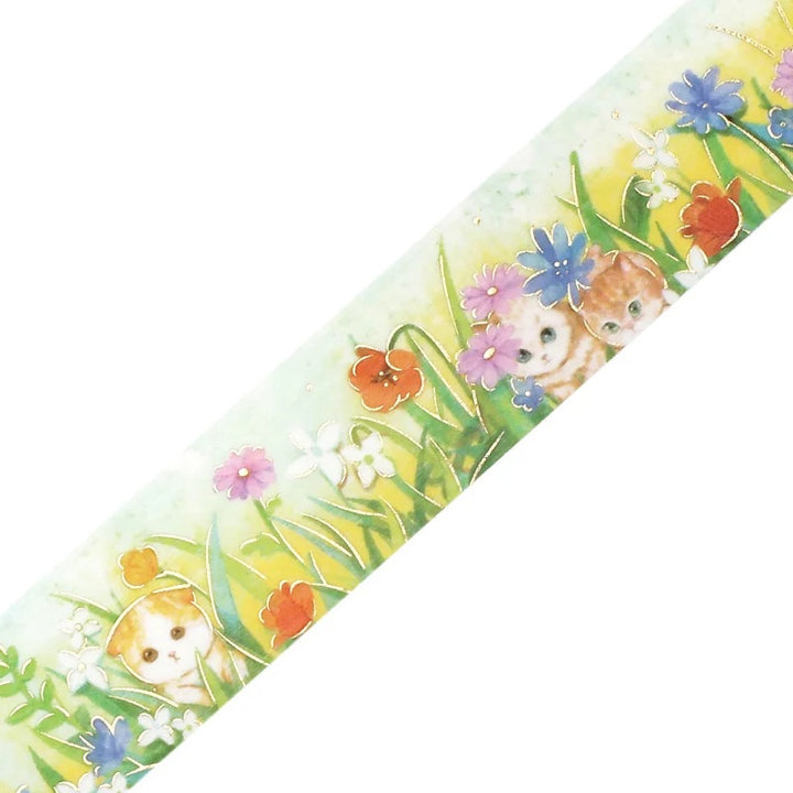 BGM Foil Stamping Masking Tape: Flowers and Cats - Afternoon Kitty — pattern detail