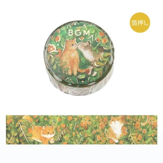 BGM Foil Stamping Masking Tape: Flowers and Cats - Find Me — roll front