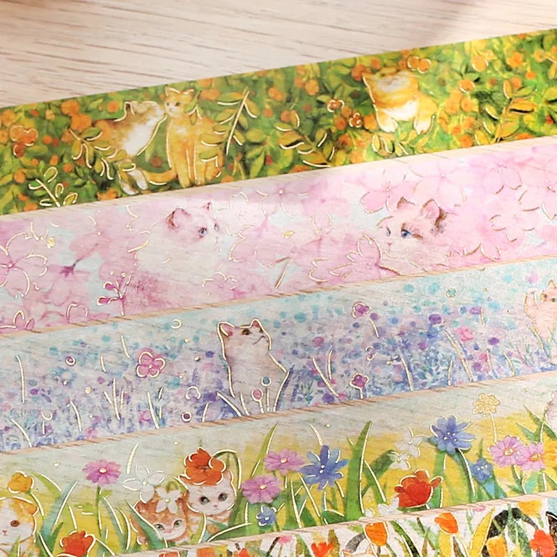 BGM Foil Stamping Masking Tape: Flowers and Cats - Find Me — applied on surface