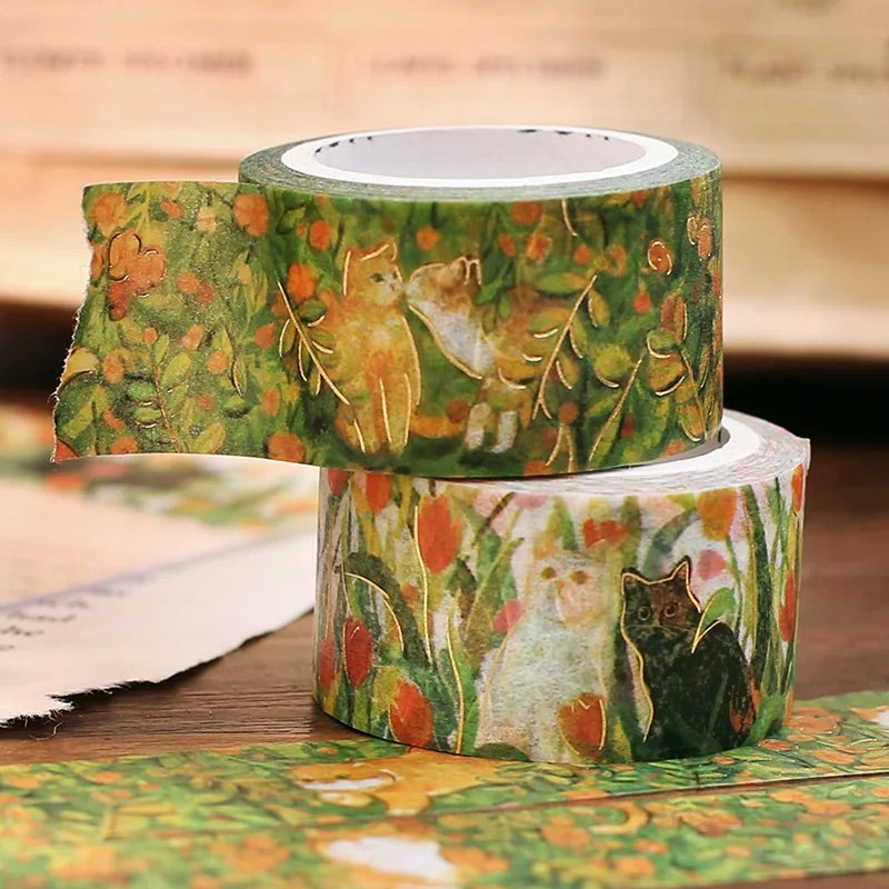 BGM Foil Stamping Masking Tape: Flowers and Cats - Find Me — with packaging