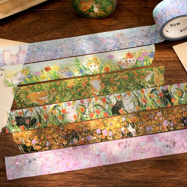 BGM Foil Stamping Masking Tape: Flowers and Cats - Find Me — roll side