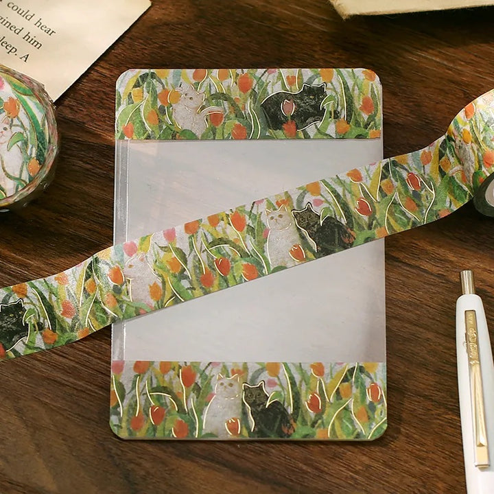 BGM Foil Stamping Masking Tape: Flowers and Cats - Let&