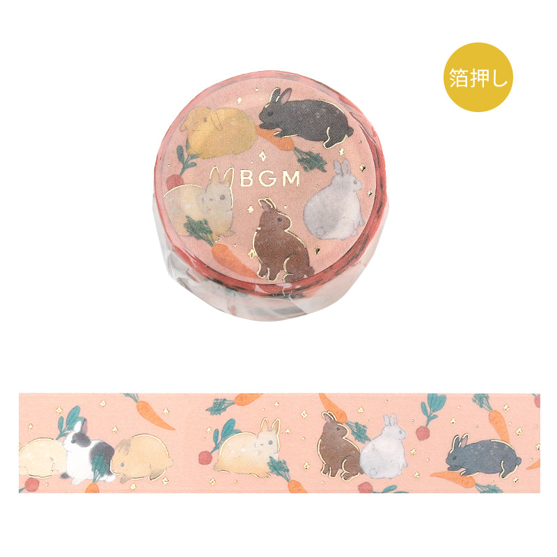 BGM Foil Stamping Masking Tape: Rabbit Country - 3 o'clock Snack — roll front
