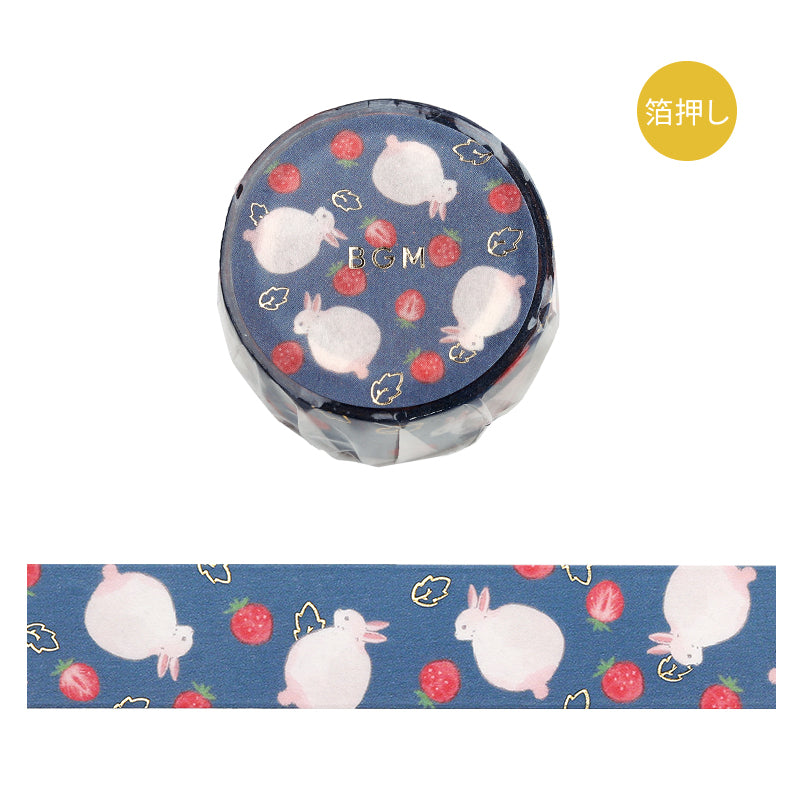 BGM Foil Stamping Masking Tape: Rabbit Country - Strawberry Daifuku — roll front