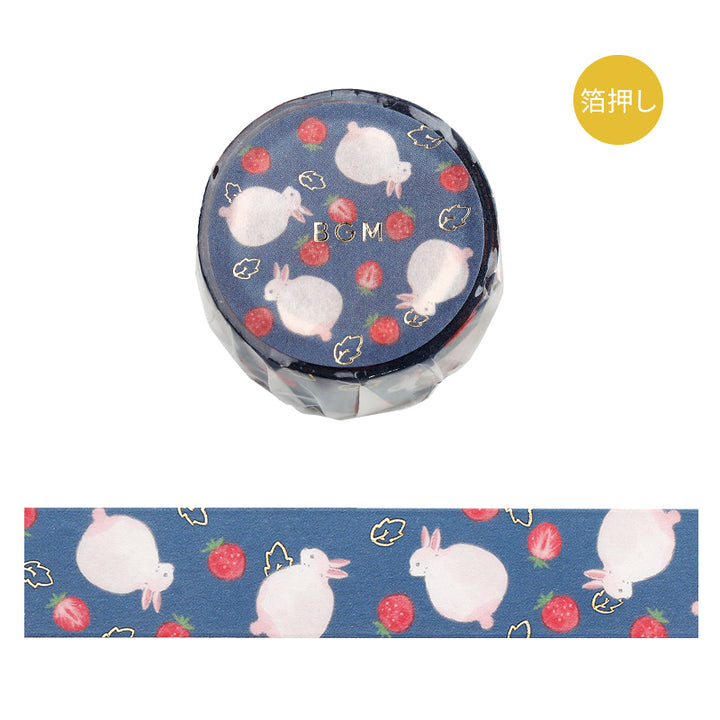 BGM Foil Stamping Masking Tape: Rabbit Country - Strawberry Daifuku — roll front