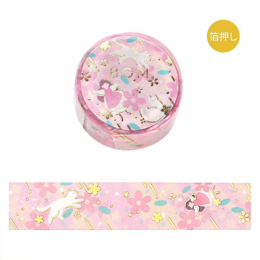 BGM Foil Stamping Masking Tape: Hana Monogatari - Peach Blossom — roll front