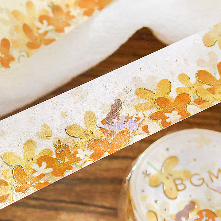BGM Foil Stamping Masking Tape: Hana Monogatari - Flower Blizzard — applied on surface