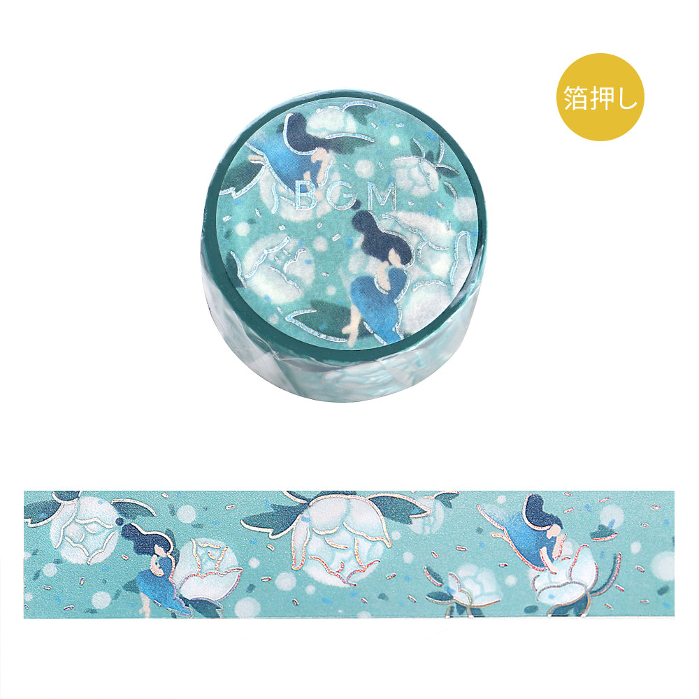 BGM Foil Stamping Masking Tape: Hana Monogatari - Blue Dream — roll front
