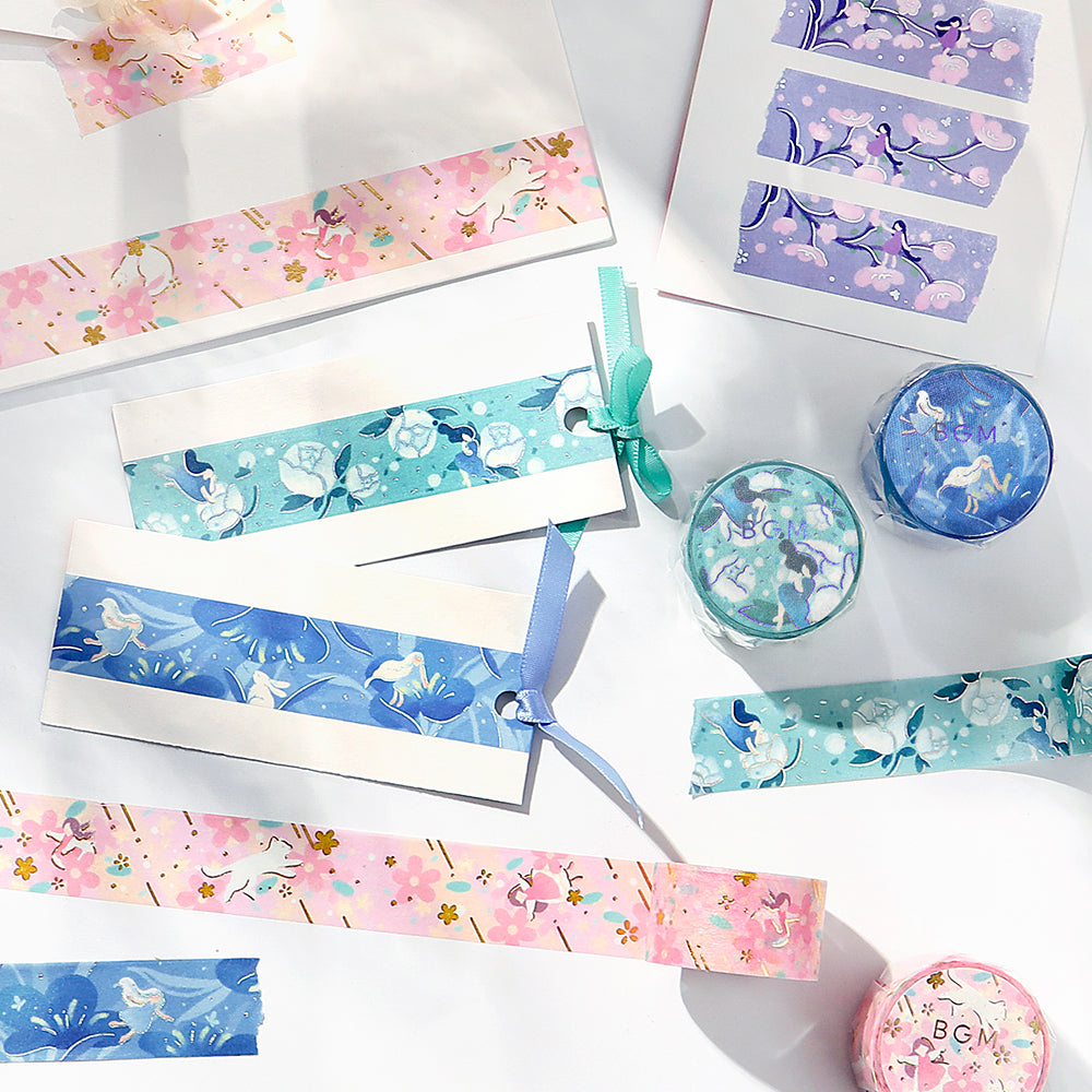 BGM Foil Stamping Masking Tape: Hana Monogatari - Blue Dream — roll side