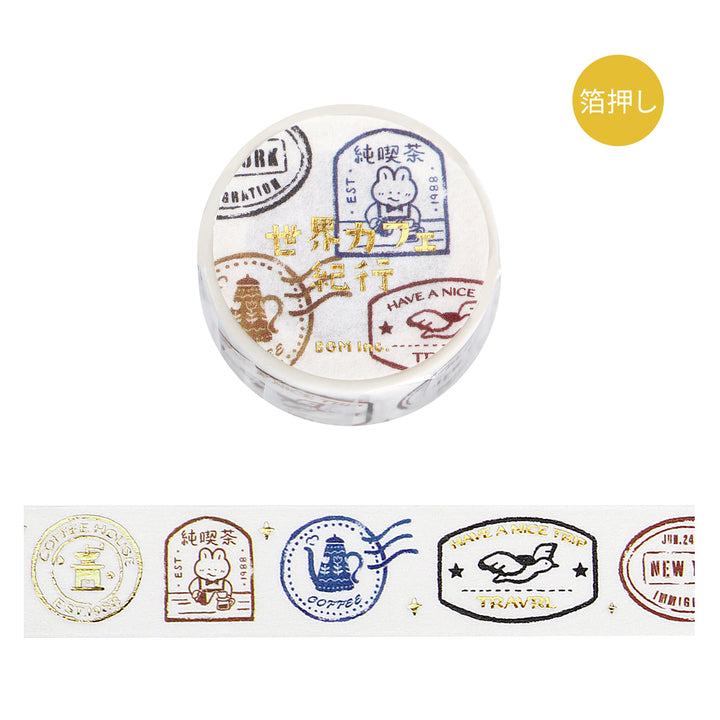 BGM Foil Stamping Masking Tape: World Cafe Travel - Stamps — roll front