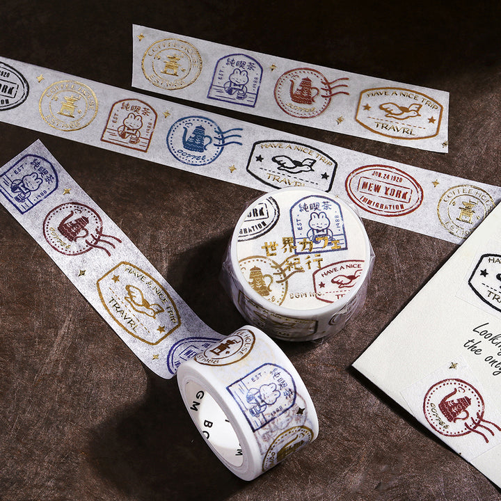 BGM Foil Stamping Masking Tape: World Cafe Travel - Stamps — roll side