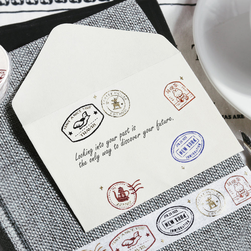 BGM Foil Stamping Masking Tape: World Cafe Travel - Stamps — with packaging