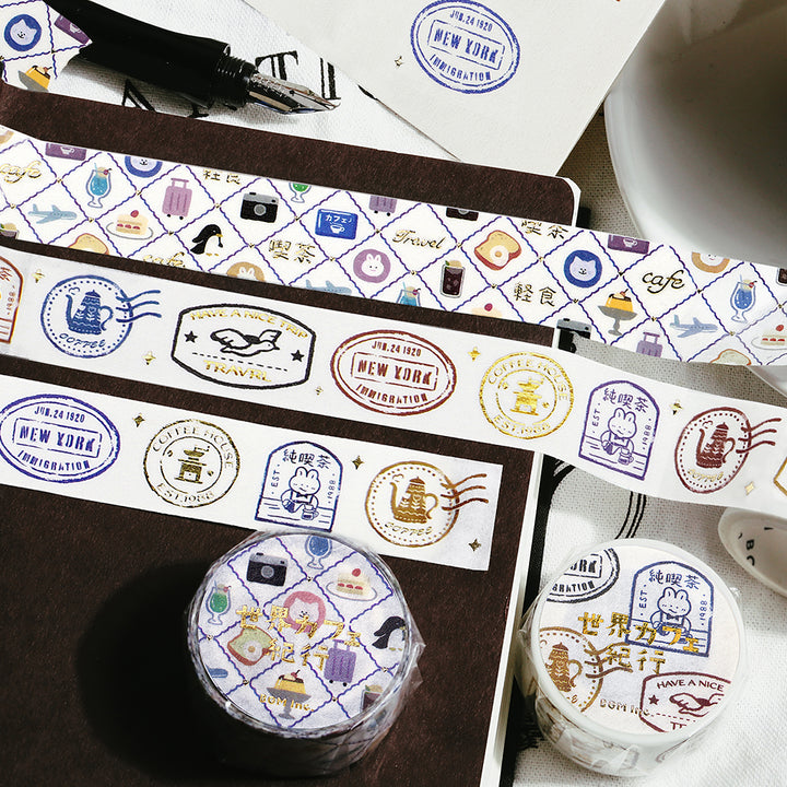 BGM Foil Stamping Masking Tape: World Cafe Travel - Stamps — applied on surface