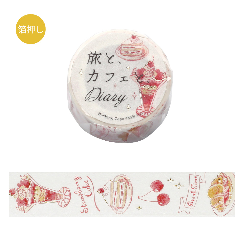BGM Foil Stamping Masking Tape: Travel, Cafe, and Diary - Rose — roll front