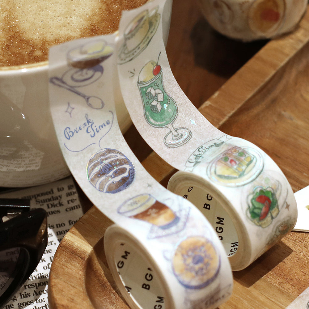 BGM Foil Stamping Masking Tape: Travel, Cafe, and Diary - Mint — with packaging