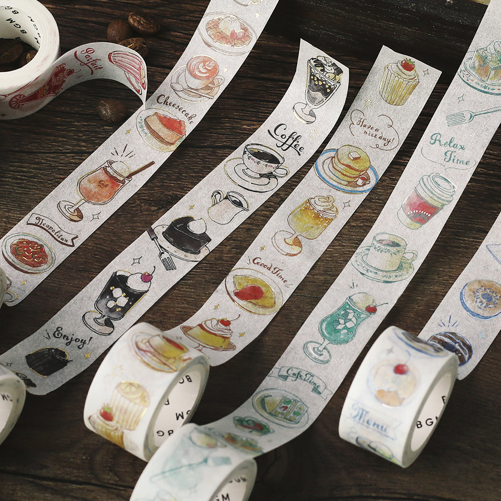 BGM Foil Stamping Masking Tape: Travel, Cafe, and Diary - Mint — applied on surface