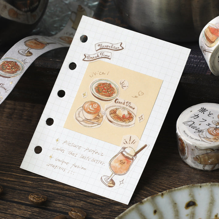 BGM Foil Stamping Masking Tape: Travel, Cafe, and Diary - Orange — roll side