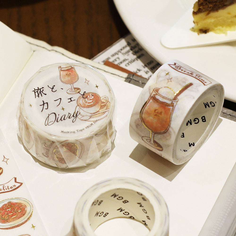 BGM Foil Stamping Masking Tape: Travel, Cafe, and Diary - Orange — with packaging