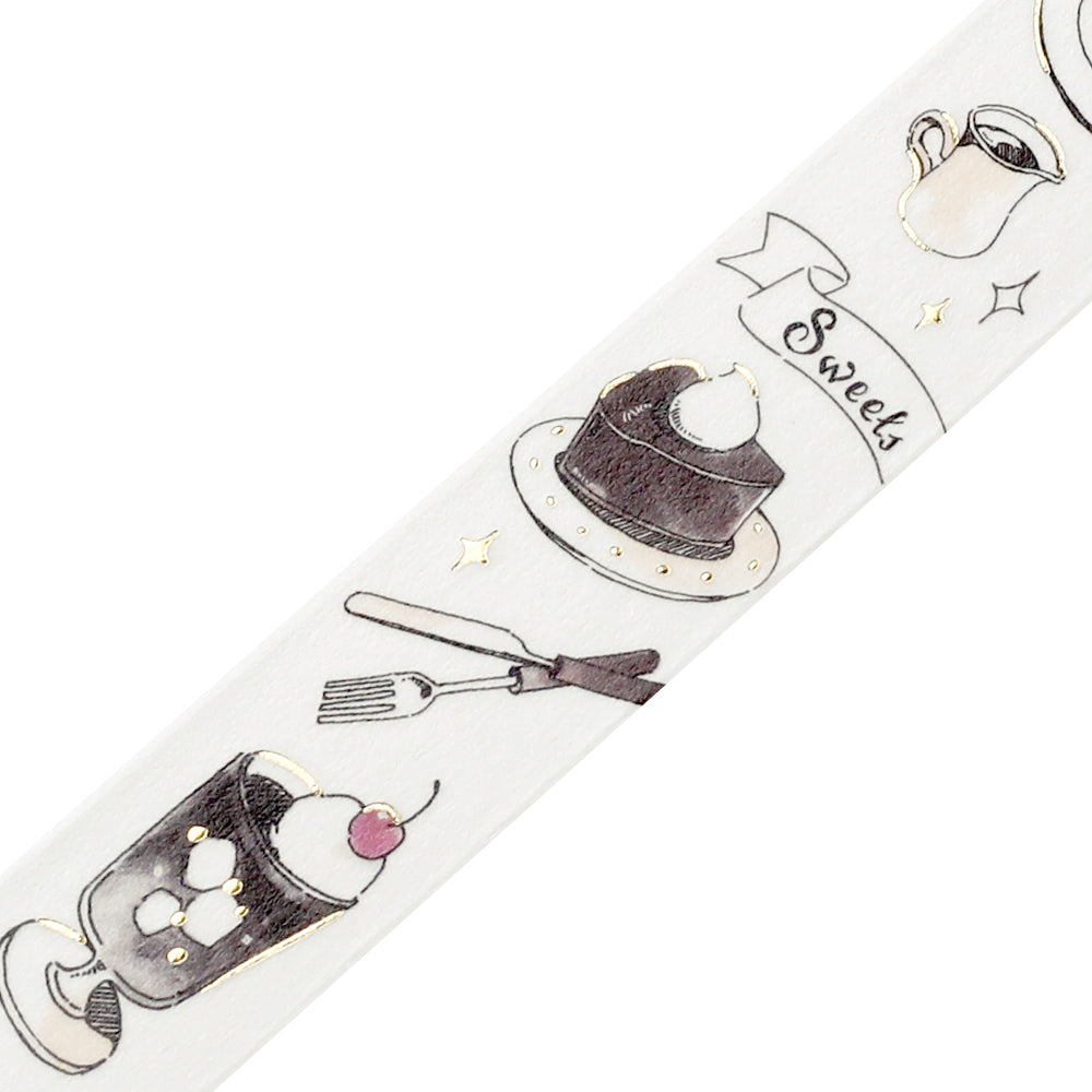 BGM Foil Stamping Masking Tape: Travel, Cafe, and Diary - Noir — pattern detail