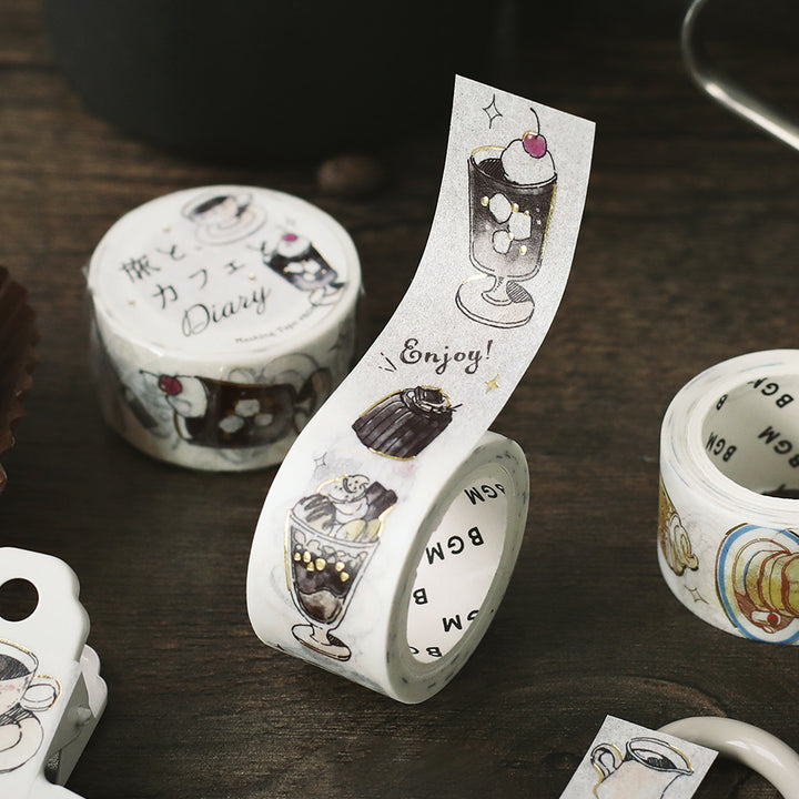 BGM Foil Stamping Masking Tape: Travel, Cafe, and Diary - Noir — with packaging