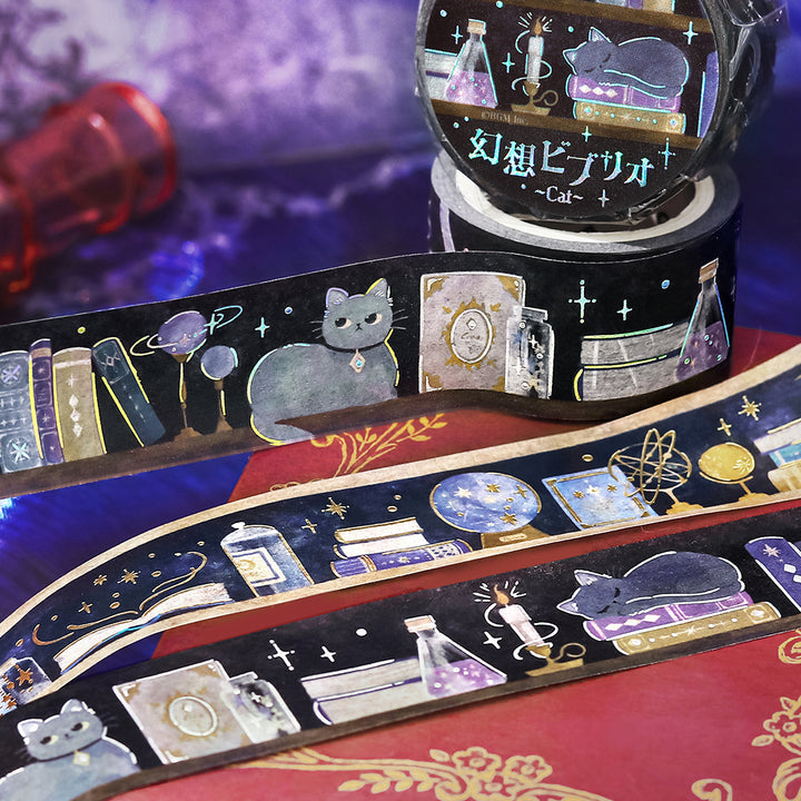 BGM Foil Stamping Masking Tape: Fantasy Bibliotheca Cat — applied on surface
