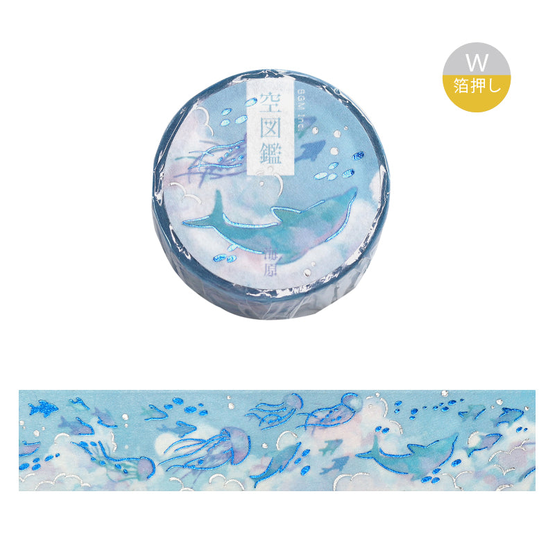 BGM Foil Stamping Masking Tape: Sky Encyclopedia - Ocean — roll front