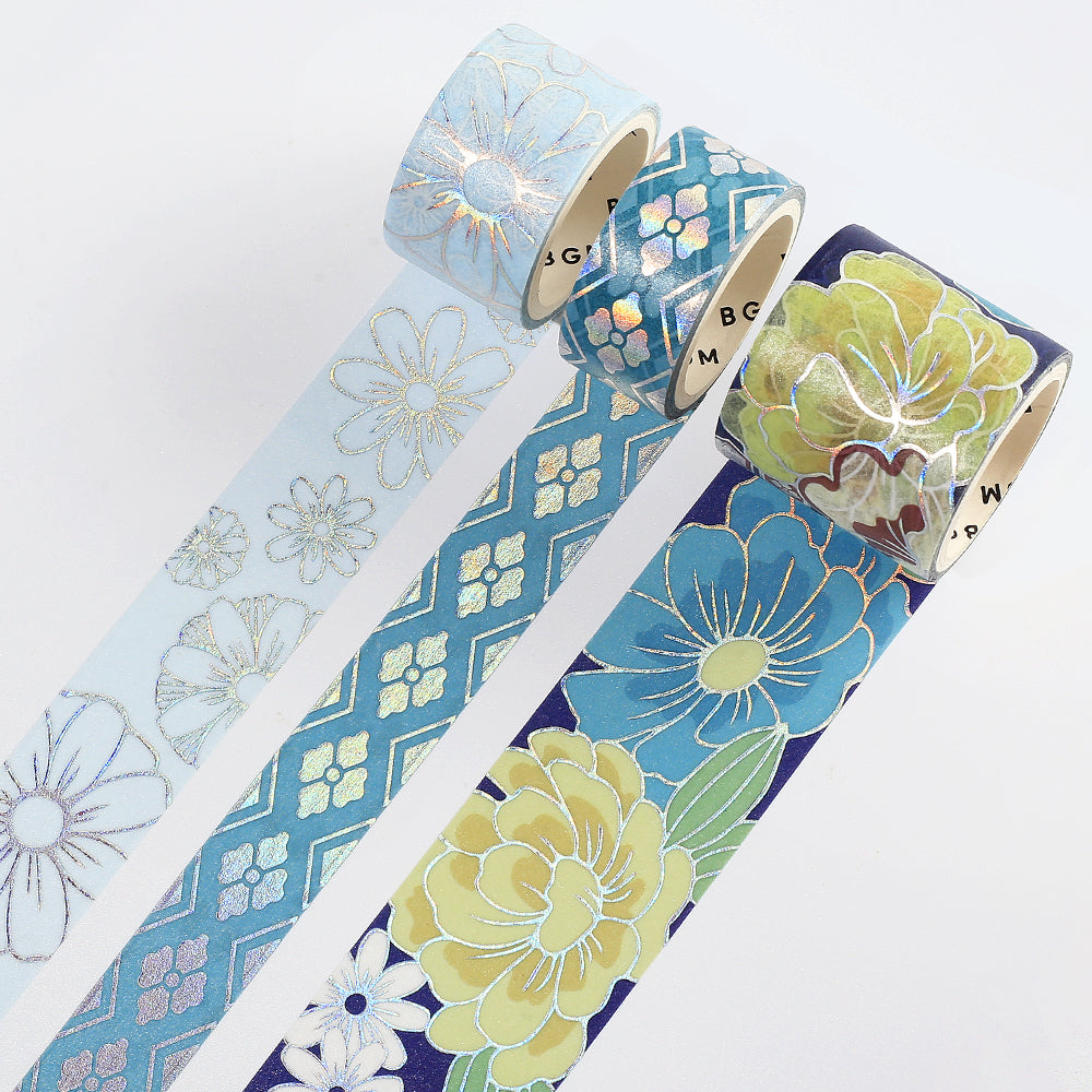 BGM Foil Stamping Masking Tape: The Color of Kimono - Azure Blue — pattern detail