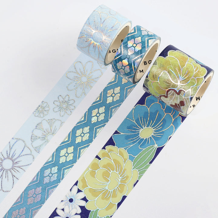 BGM Foil Stamping Masking Tape: The Color of Kimono - Azure Blue — pattern detail