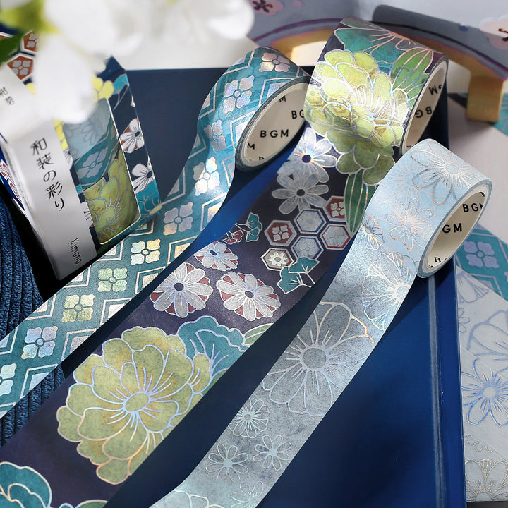 BGM Foil Stamping Masking Tape: The Color of Kimono - Azure Blue — flat lay