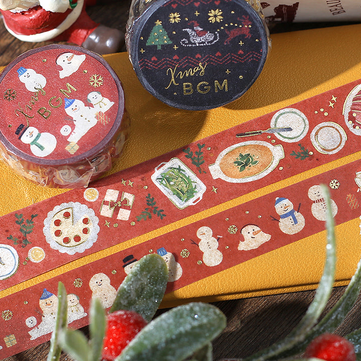 BGM Foil Stamping Christmas Limited Edition Masking Tape - Snowmen — roll side