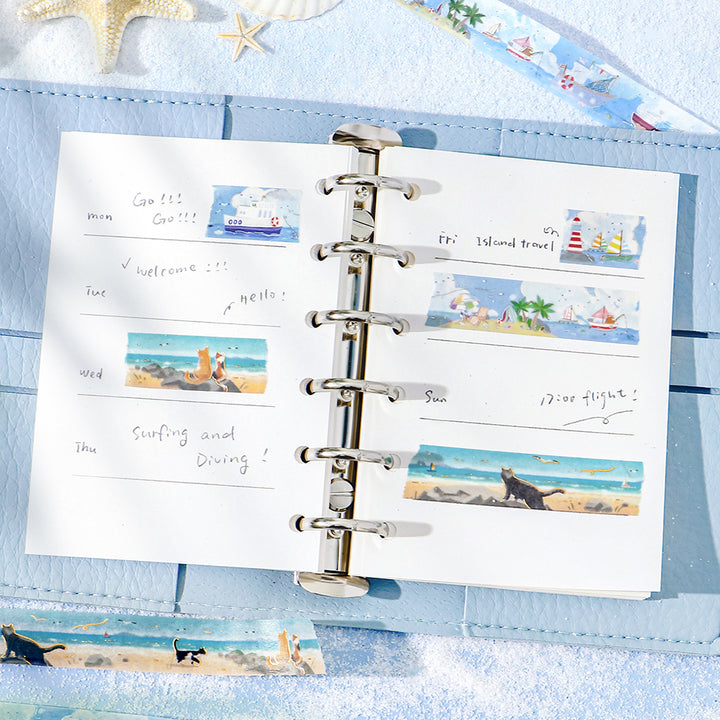 BGM Summer Limited Masking Tape - Coastal Strolling Cats — with packaging