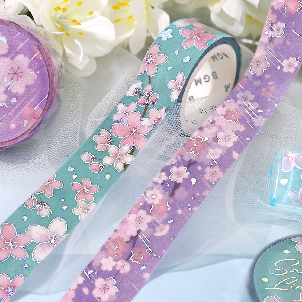 BGM Sakura Limited Masking Tape: Cherry Blossom Floating — applied on surface