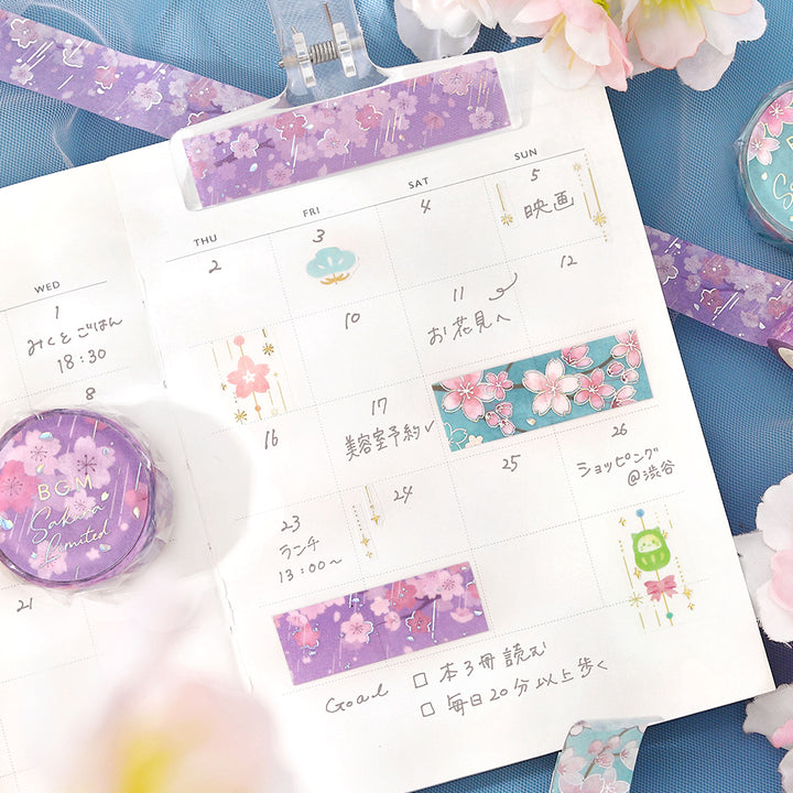 BGM Sakura Limited Masking Tape: Cherry Blossom Floating — with packaging