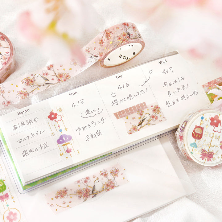 BGM Sakura Limited Masking Tape: Cherry Blossom Ornament — roll side